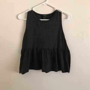 Heathered gray cropped peplum tank top.